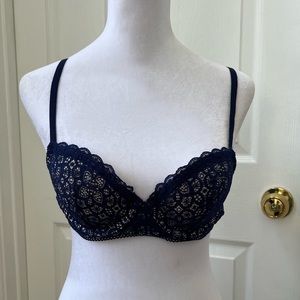 Victoria’s Secret Navy Blue Lace Bra & Panty set, 34B/small